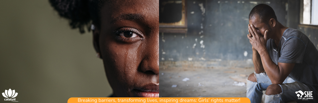 Emotional image highlighting a silent battle and breaking barriers, featuring a tearful young woman and a distressed man, with the theme of transforming lives and inspiring dreams.