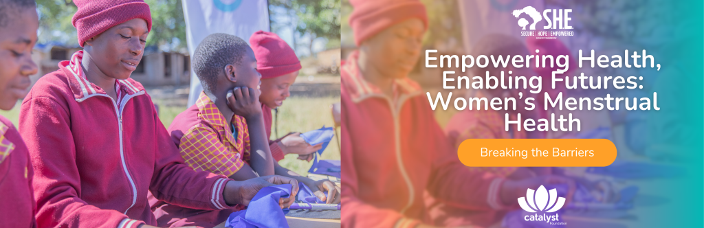 A group ogirls, wearing red jackets and hats, are seated outdoors, engaged in making reusable menstrual pads .